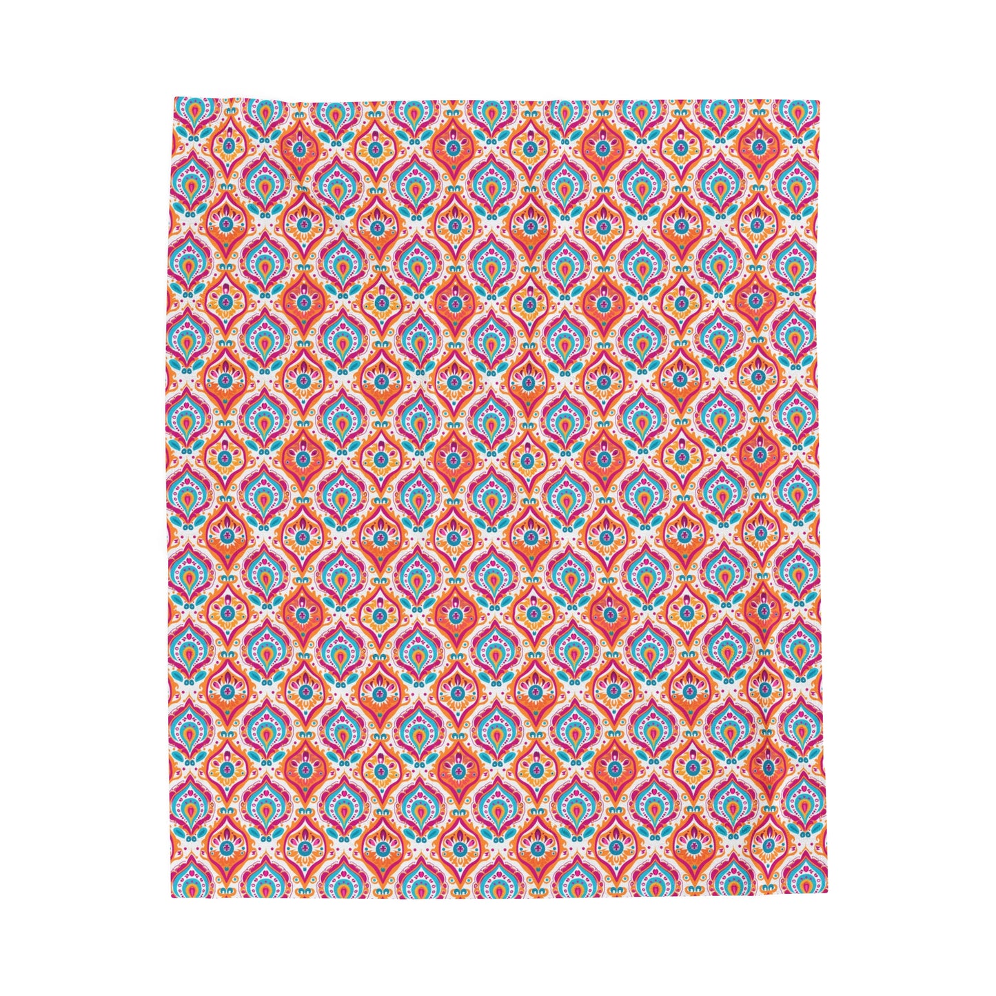 Bohemian Rapture of Floral Harmony in Lush Tangerine and Cerulean Velveteen Plush Blanket 3 Sizes