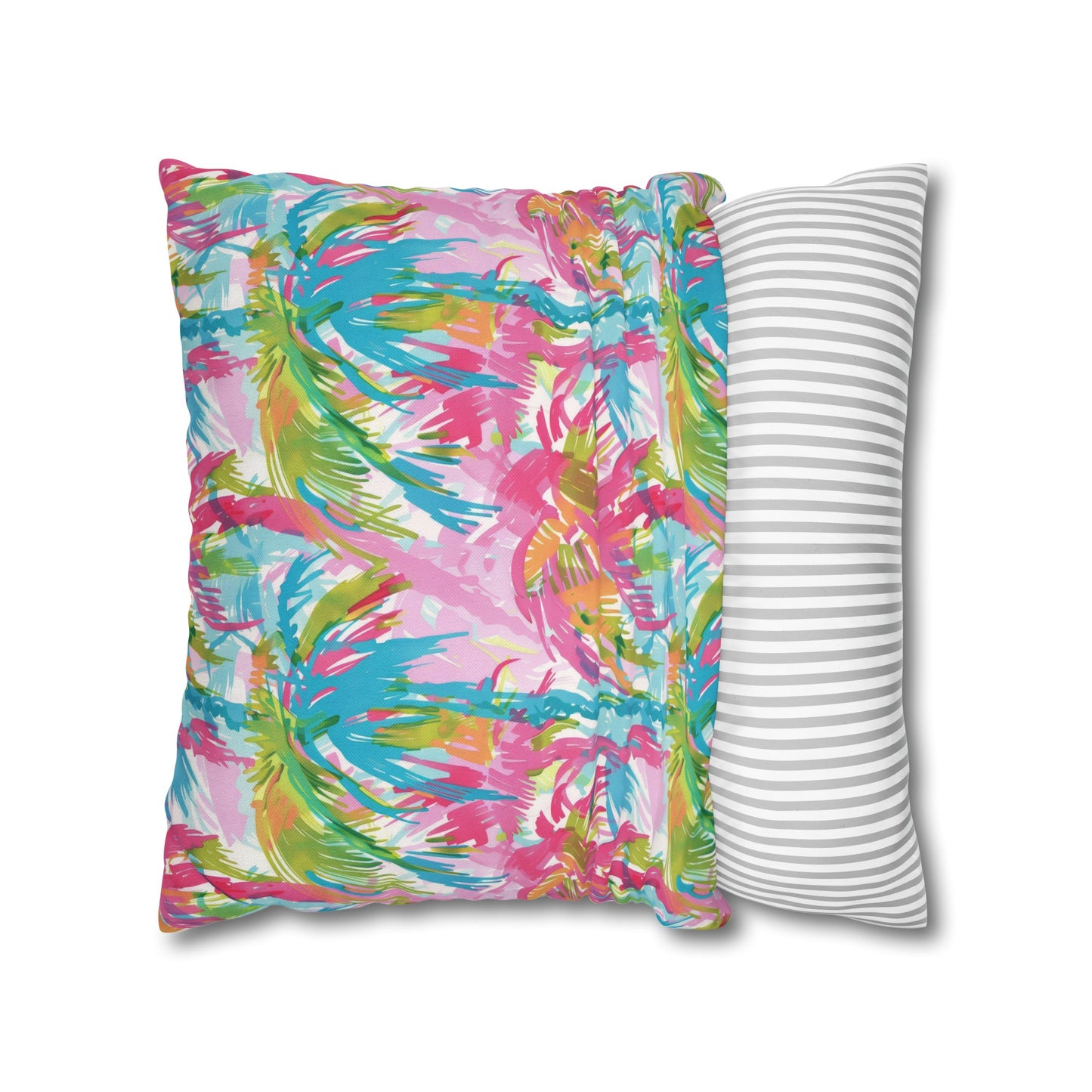 Pastel Paradise: Palm Trees in Soft Blues, Pinks, and Greens Spun Polyester Square Pillowcase 4 Sizes