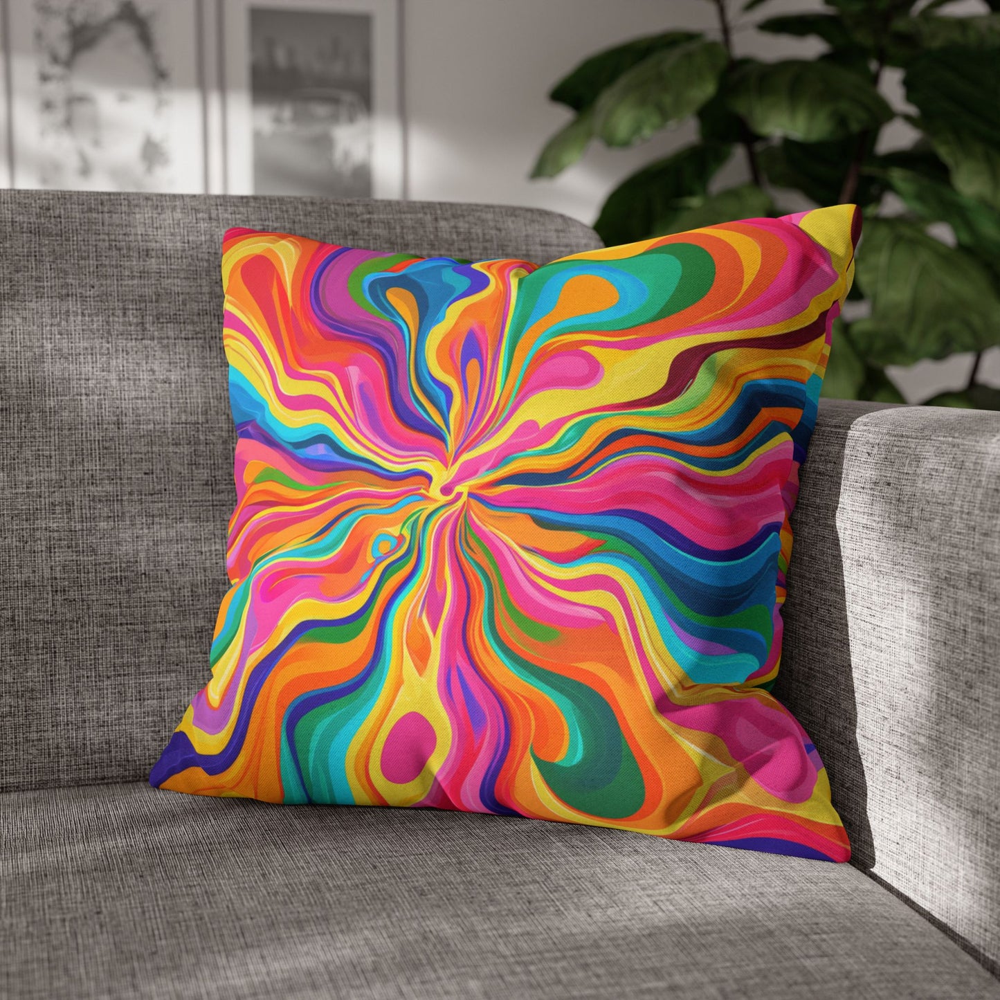 Color Rainbow Fusion Swirl Spun Polyester Square Pillowcase 4 Sizes