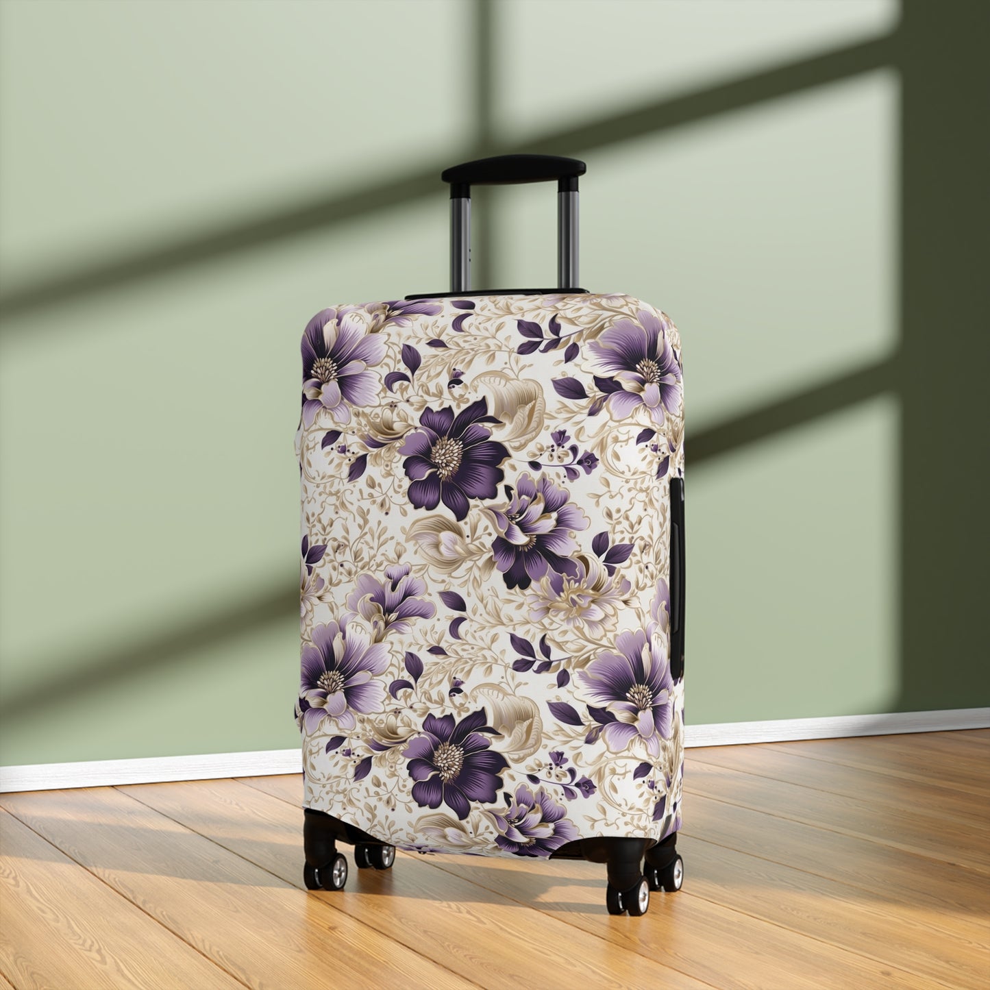 Purple Majesty: Watercolor Floral Design with Gold Foliage Accents  - Luggage Protector and Cover 3 Sizes