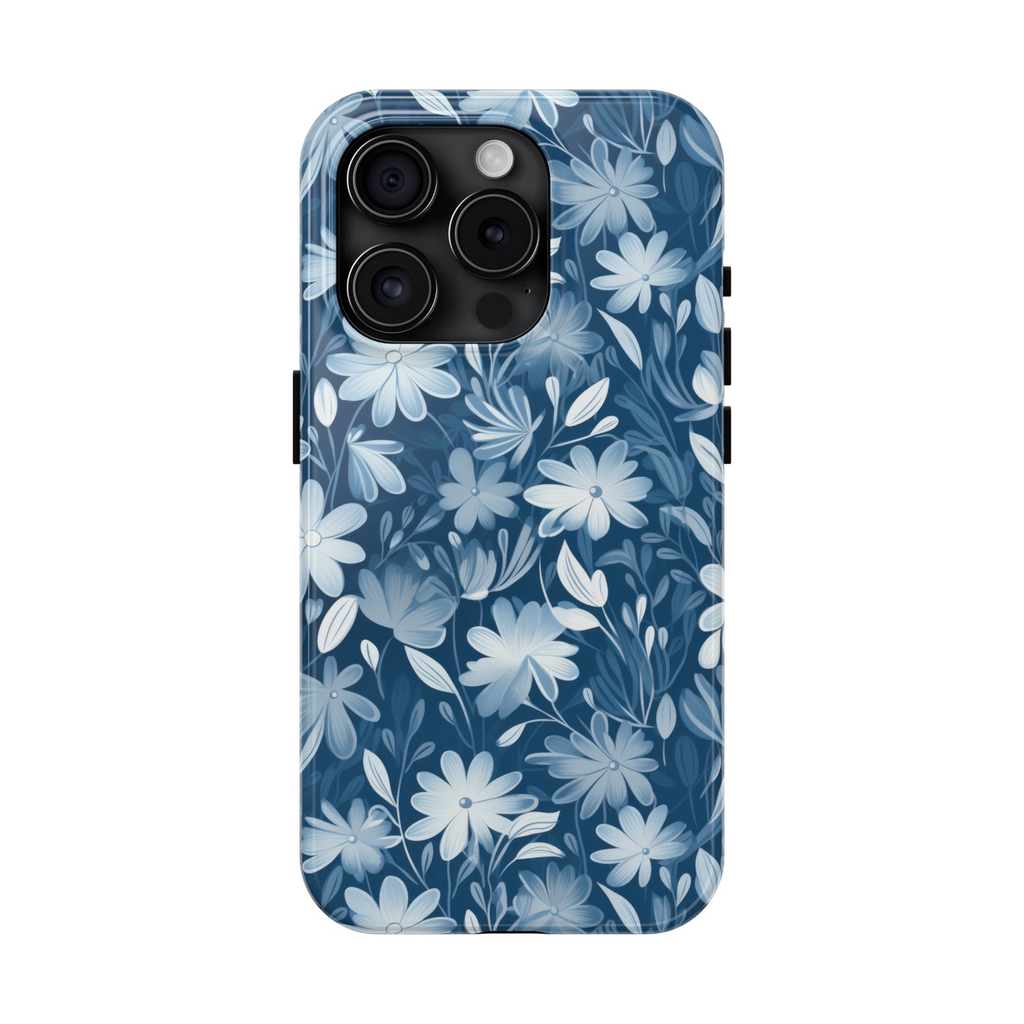 Gentle Elegance: Soft Muted Blue Flower Design Iphone Tough Phone Case