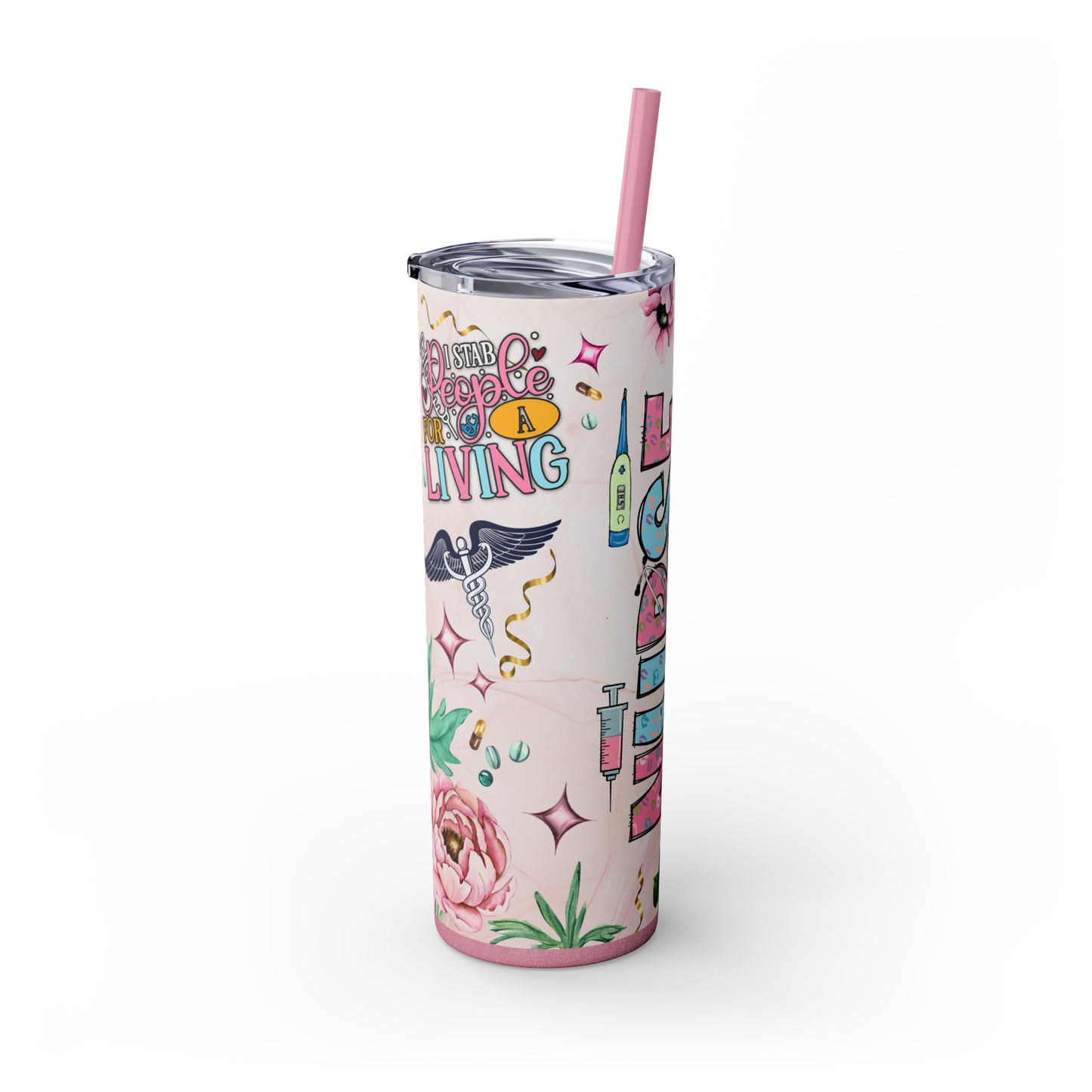 Nurturing Hearts: Peace, Love, and Nursing 20oz Skinny Tumbler with Straw