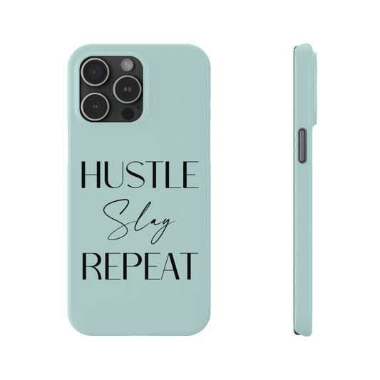 Seagrass Teal ( Black Text) - Hustle Slay Repeat Iphone 15-12 Slim Phone Case