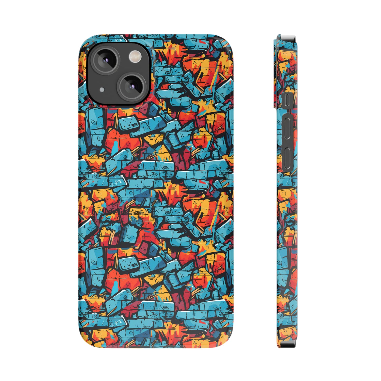 3D Brick Wall Graffiti Design Iphone 15-12 Slim Phone Case