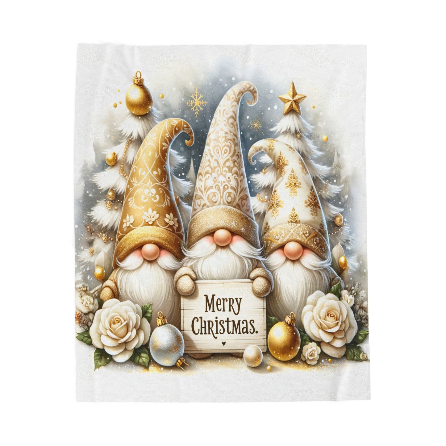 Gnomes Golden Merry Christmas Velveteen Plush Blanket 3 Sizes