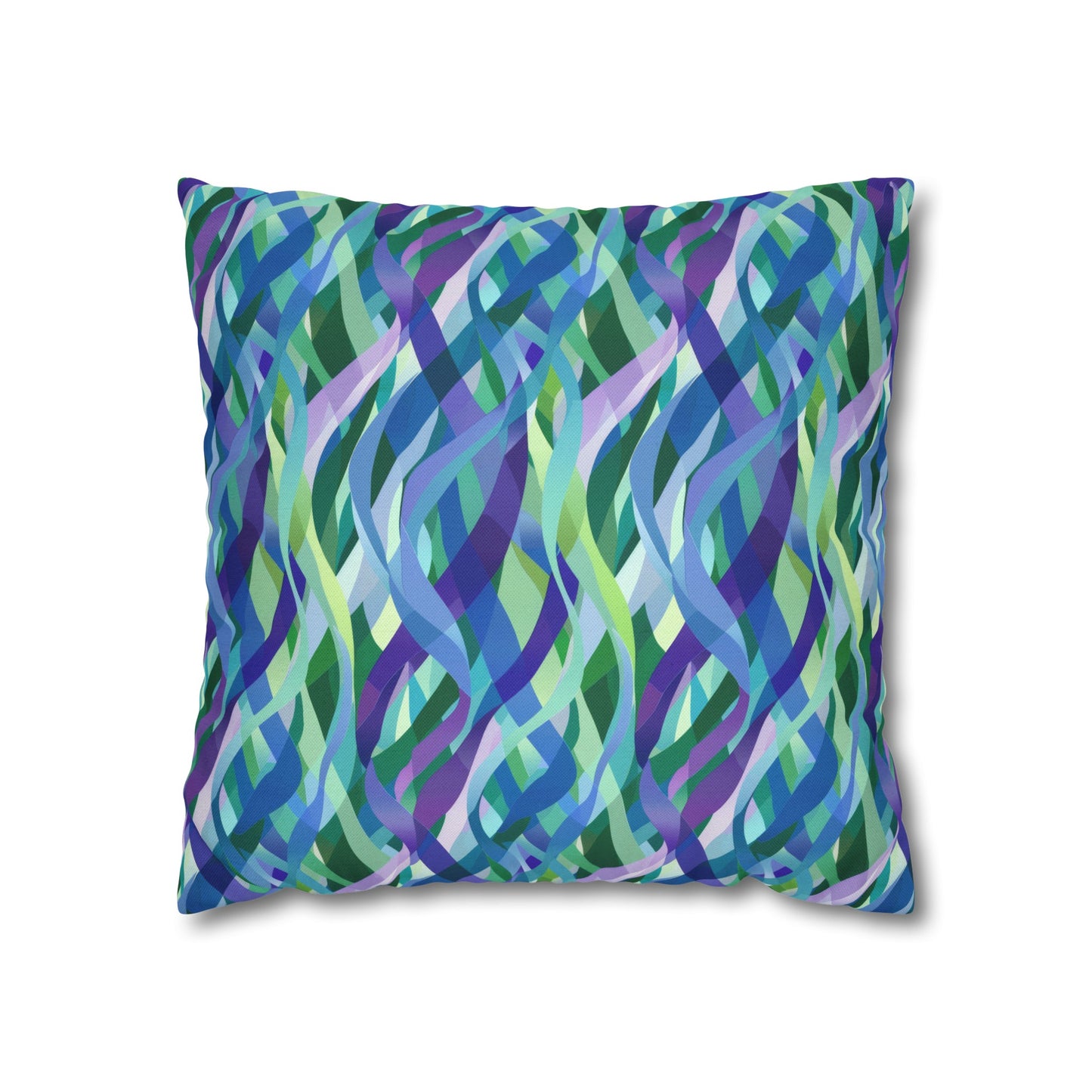 Vibrant Purple Blue and Green Ribbons Spun Polyester Square Pillowcase 4 Sizes