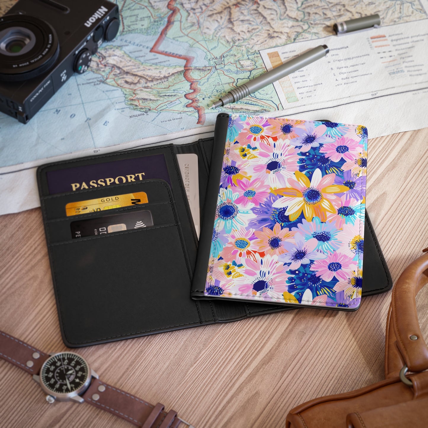 Watercolor Wonderland: Large Colorful Daisies Blooming with Radiance - Passport Cover Faux Leather RFID Blocking