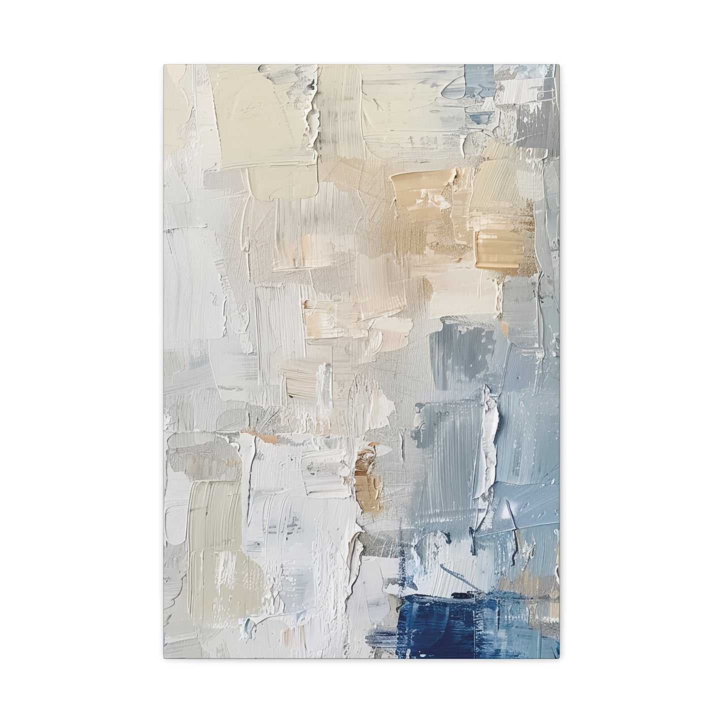 Bold Contrasts Abstract Tan and Blue Color Blocking with Heavy Strokes Print on Canvas Gallery - 13 Sizes