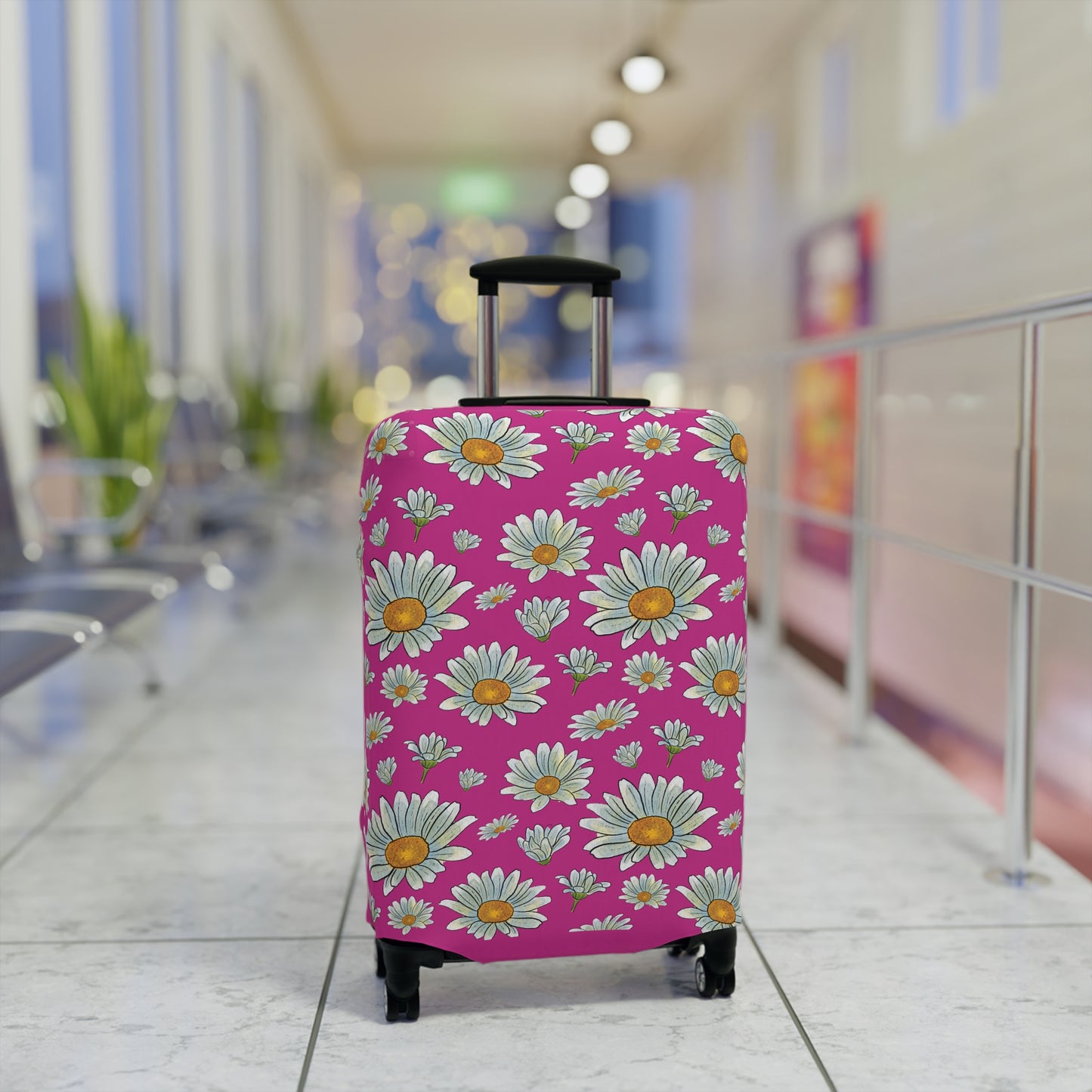 Large Watercolor Summer Daisies Blooming Against a Bold Pink Background  - Luggage Protector and Cover 3 Sizes