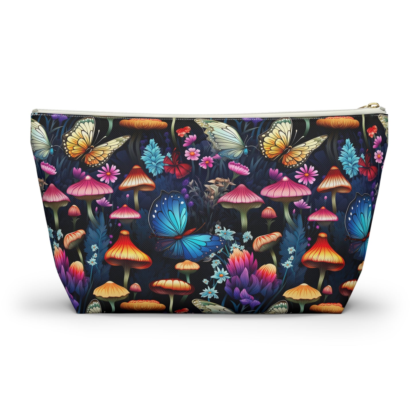 Neon Nocturne: Illuminated Butterfly and Mushroom Silhouettes Against the Night Sky  - Makeup & Accessory Bag 2 Sizes