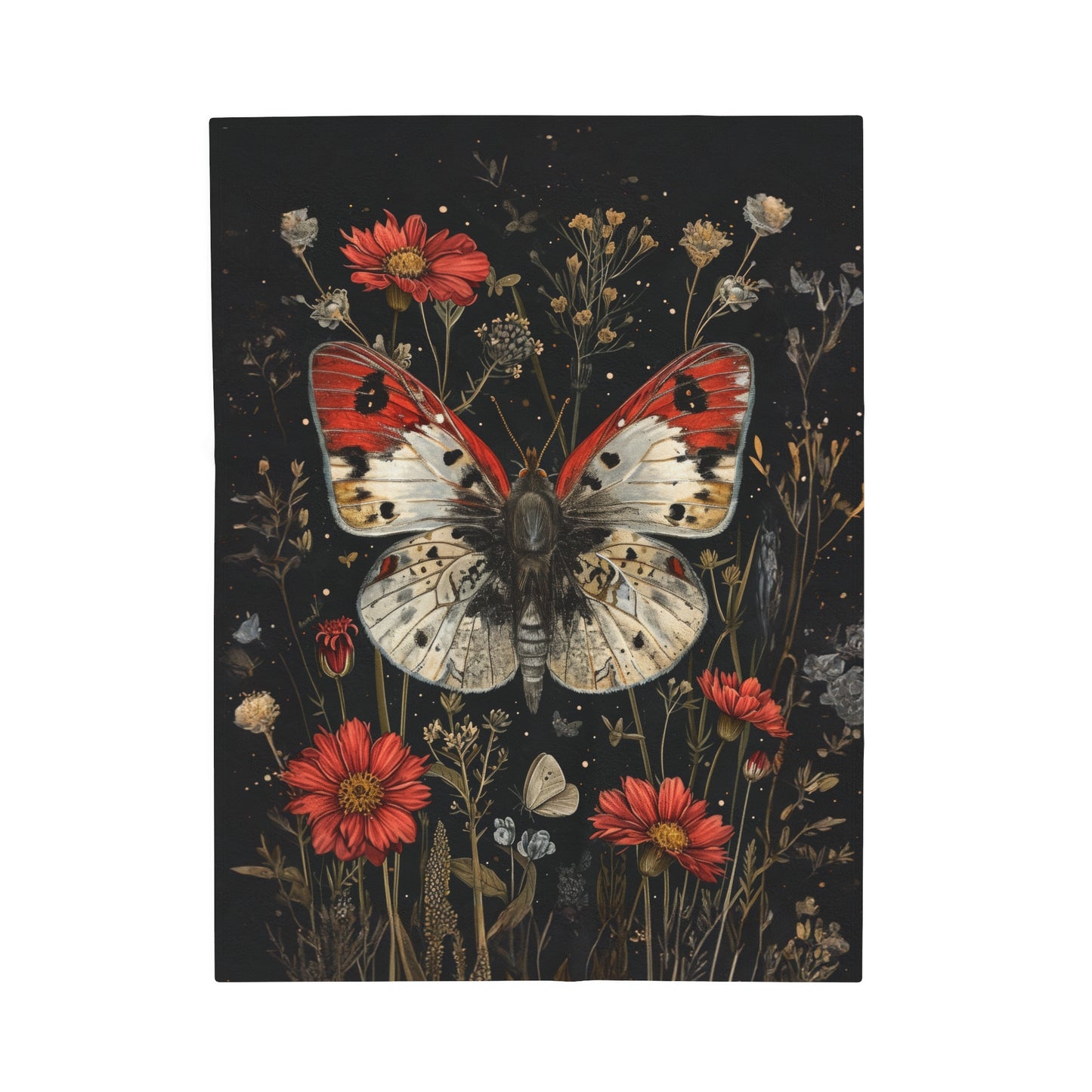 Nocturnal Botanical Blooms and Butterflies with Wildflowers Velveteen Plush Blanket 3 Sizes