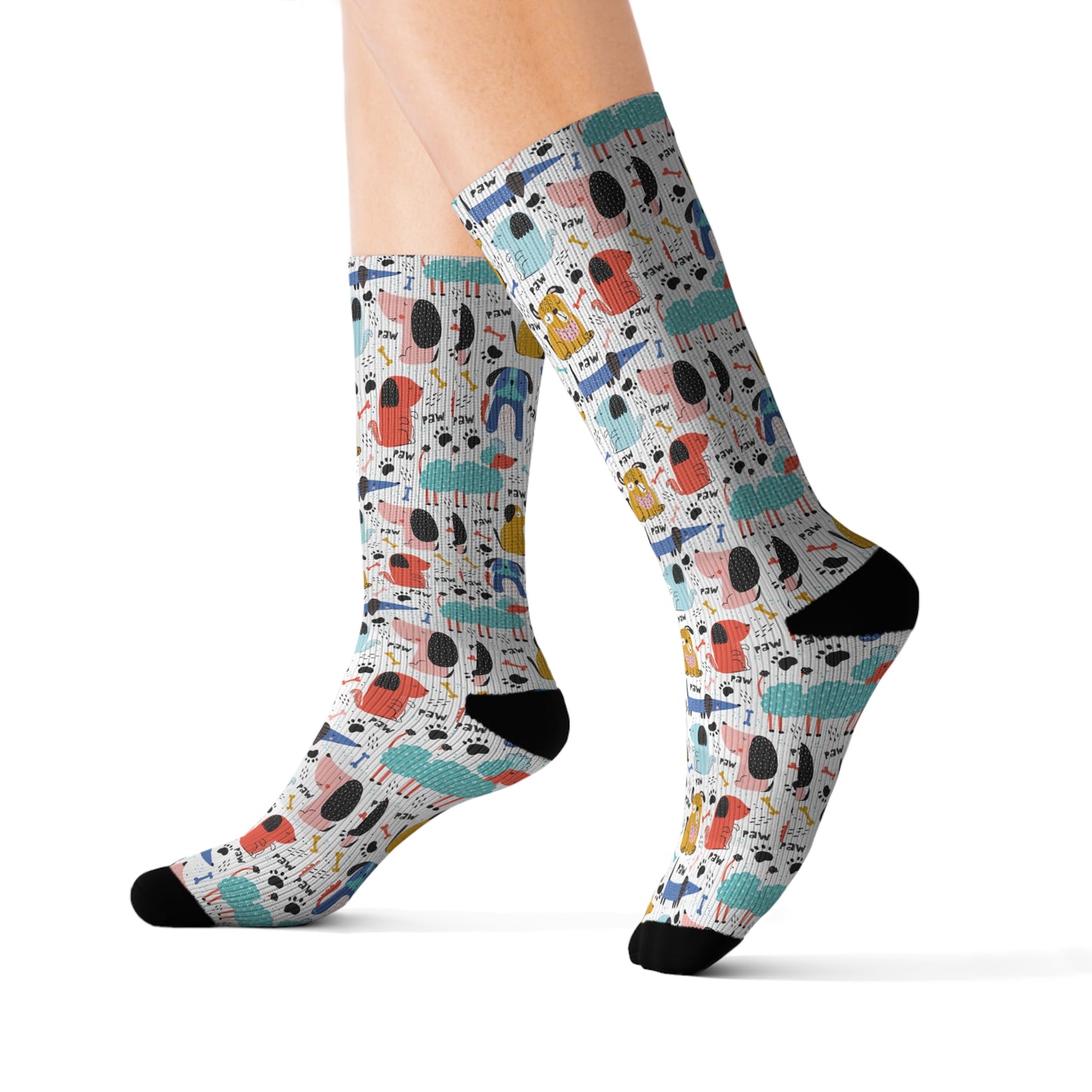 Playful Pups: Colorful Cartoon Dogs Ribbed Crew Socks