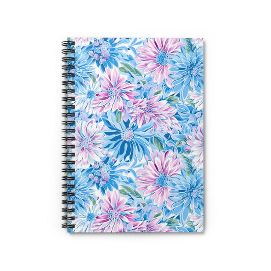 Pastel Blossom Symphony: Spring Flowers in Soft Pink and Blue Hues Spiral Ruled Line Notebook