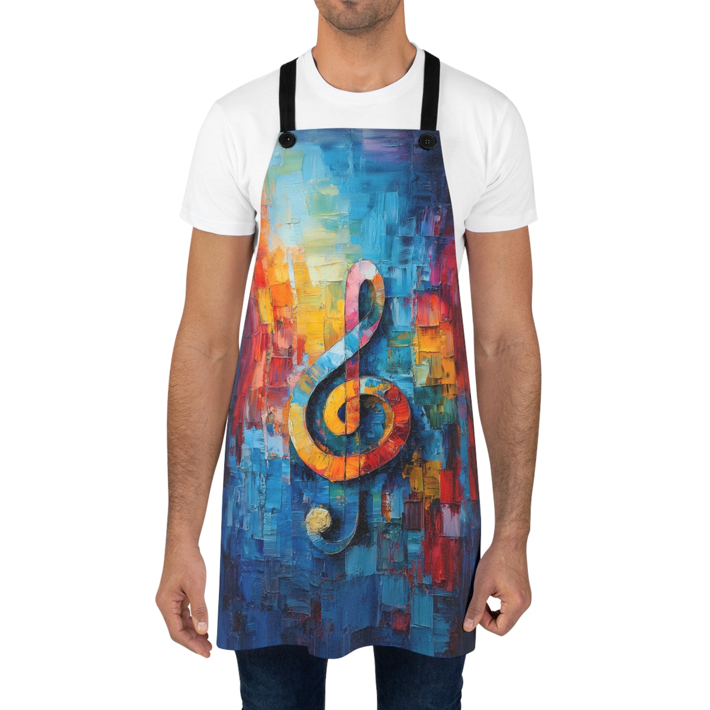 Vivid Symphony Bold Colorful Treble Clef Abstract Painting Kitchen Chef Apron