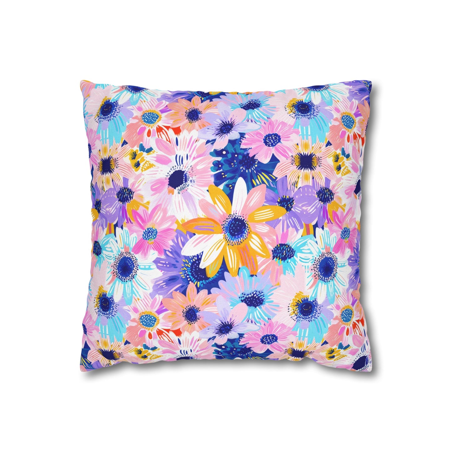 Watercolor Wonderland: Large Colorful Daisies Blooming with Radiance Spun Polyester Square Pillowcase 4 Sizes