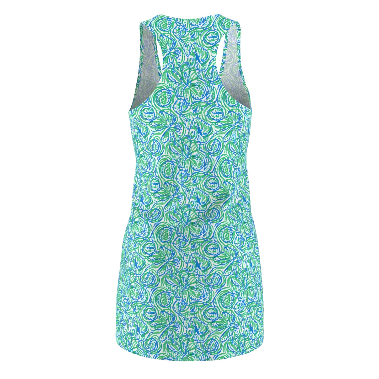 Emerald Tide: Swirling Green and Blue Flowers Women's Racerback Dress XS - 2XL