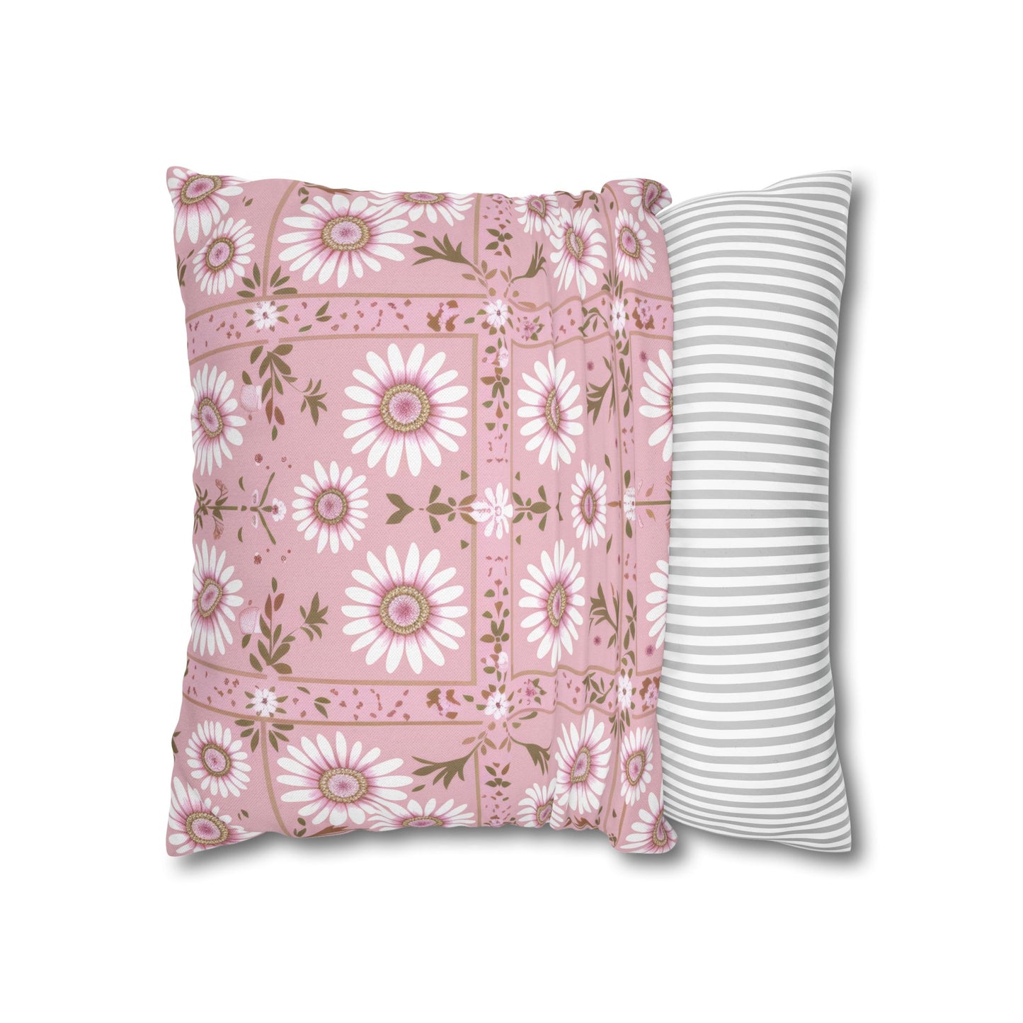 Charming Daisy Pink and White Floral Tile Pattern Spun Polyester Square Pillowcase 4 Sizes