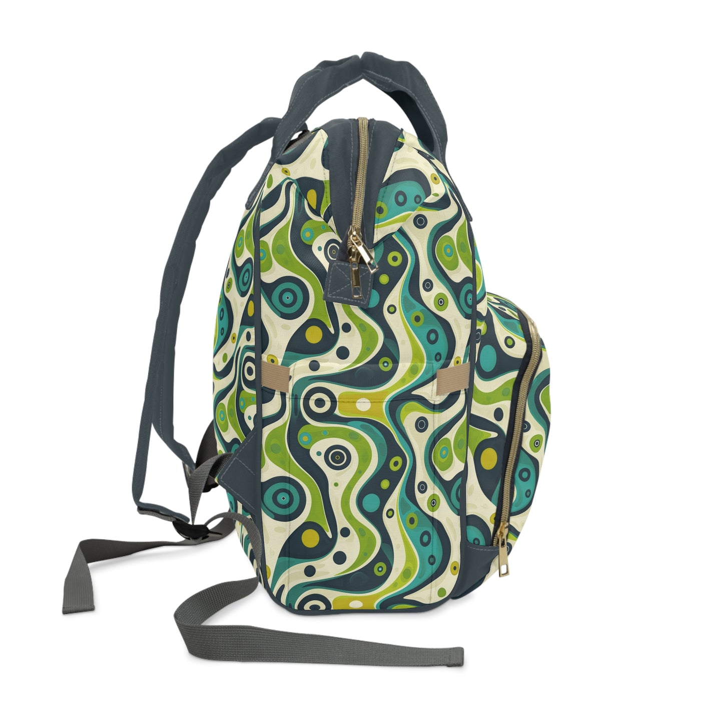 Groovy Retro Greens and Blues Abstract Waves Diaper Backpack