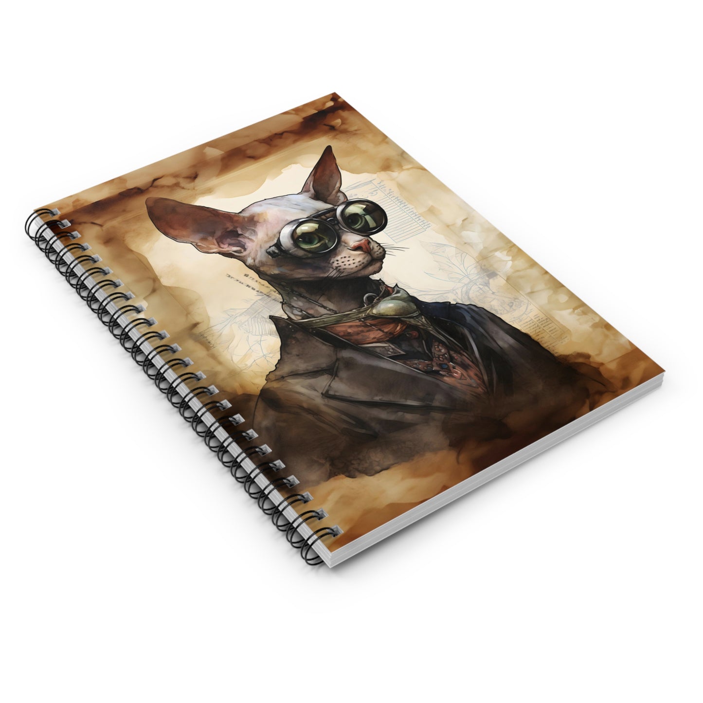 Steampunk Vintage Dressed Hairless Cat with Goggles - Spiral Notebook Ruled Line 6"x8"