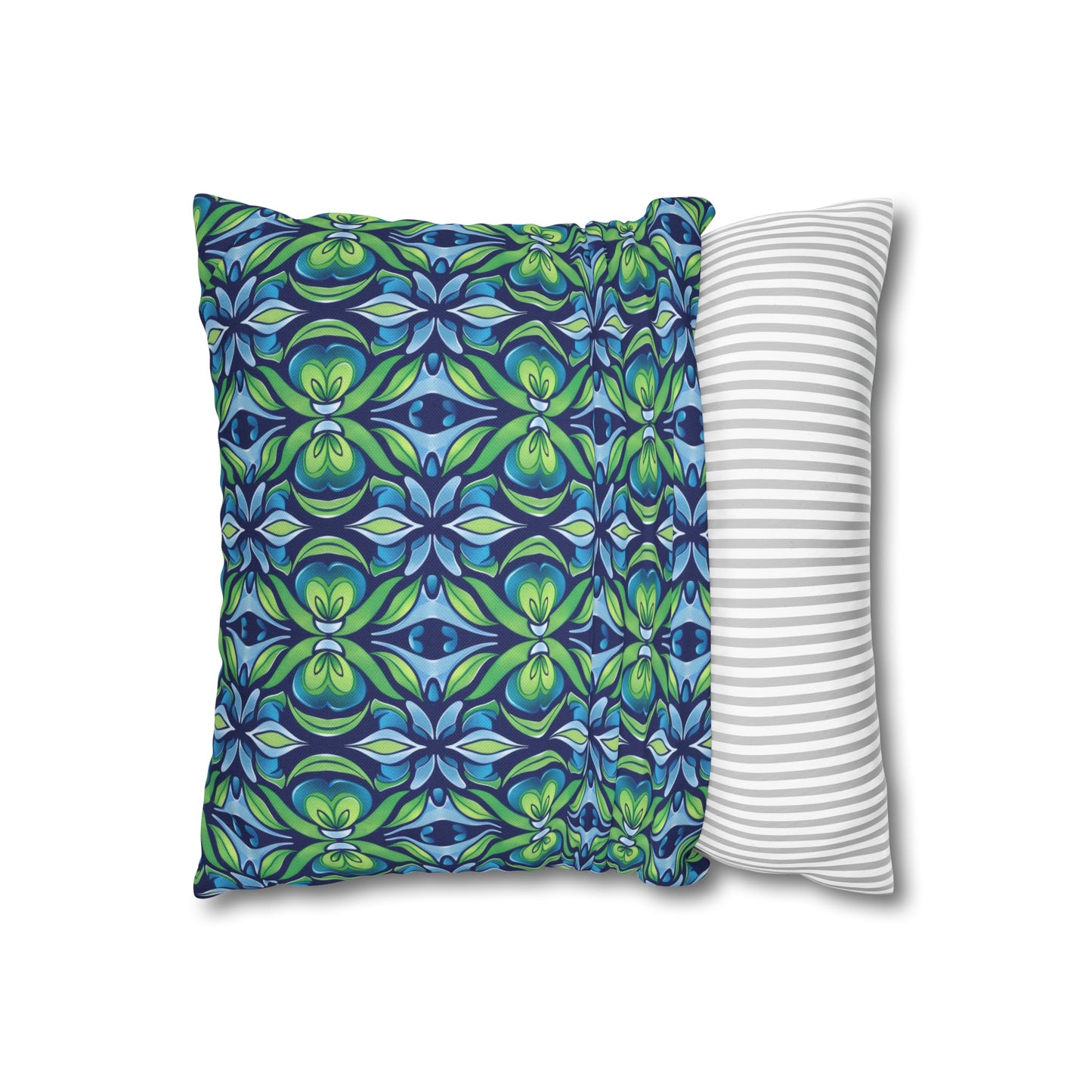 Retro Abstract Blue and Green Floral Pattern Spun Polyester Square Pillowcase 4 Sizes