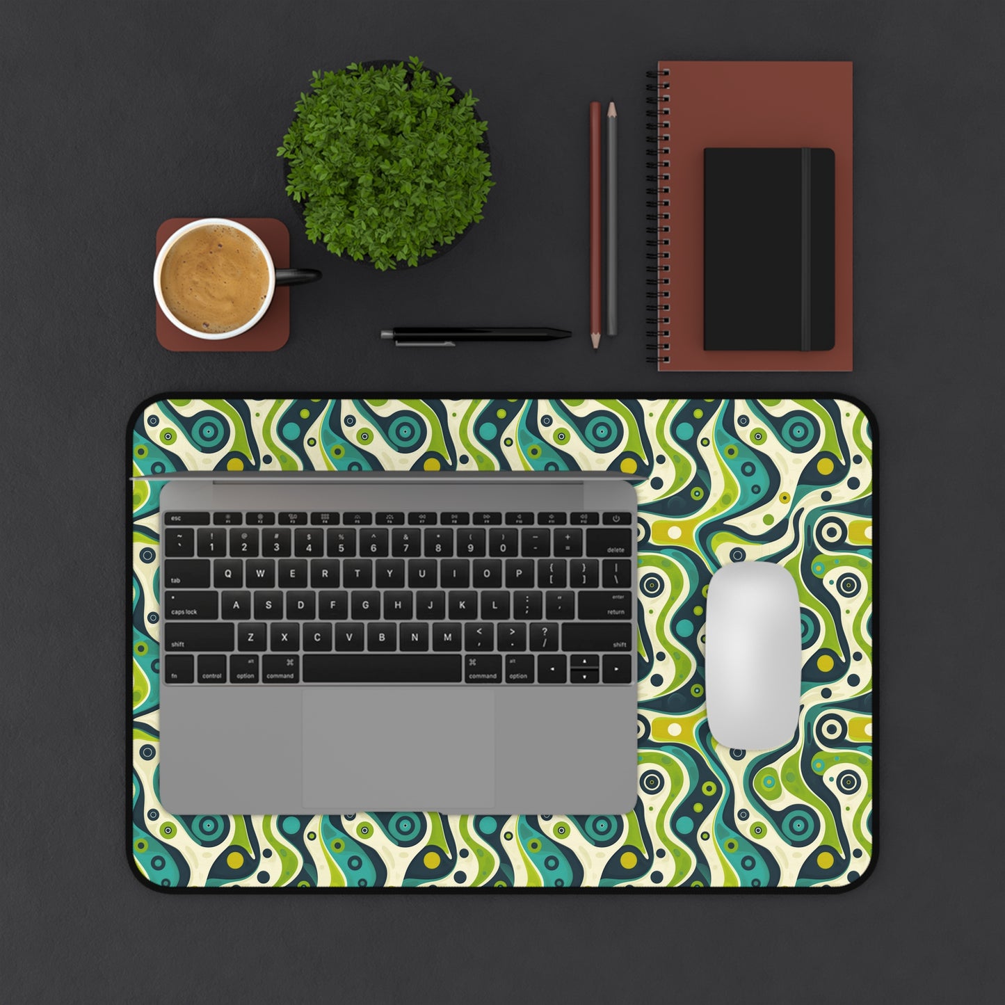 Groovy Retro Greens and Blues Abstract Waves Extended Gaming Mouse Pad  Desk Mat  - 3 Sizes