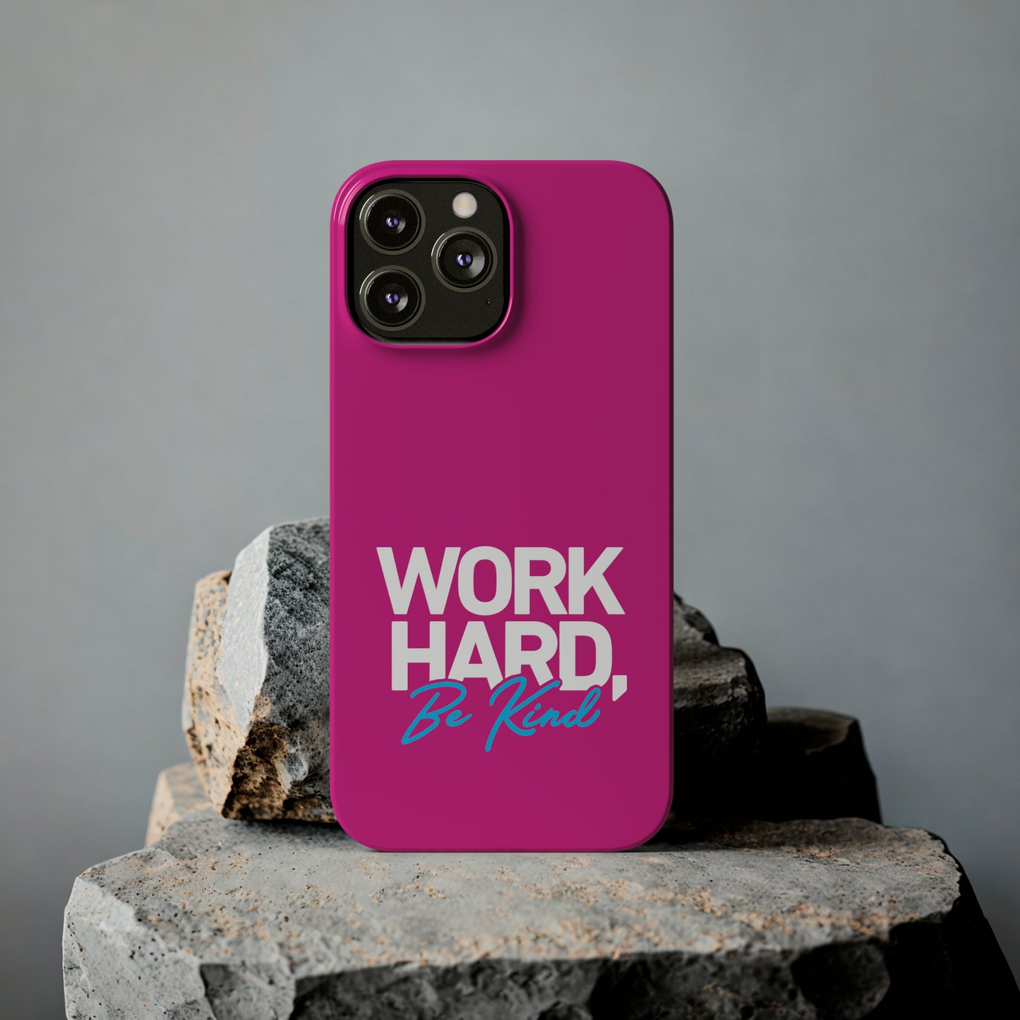 Pink - Work Hard Be Kind Iphone 15-12 Slim Phone Case