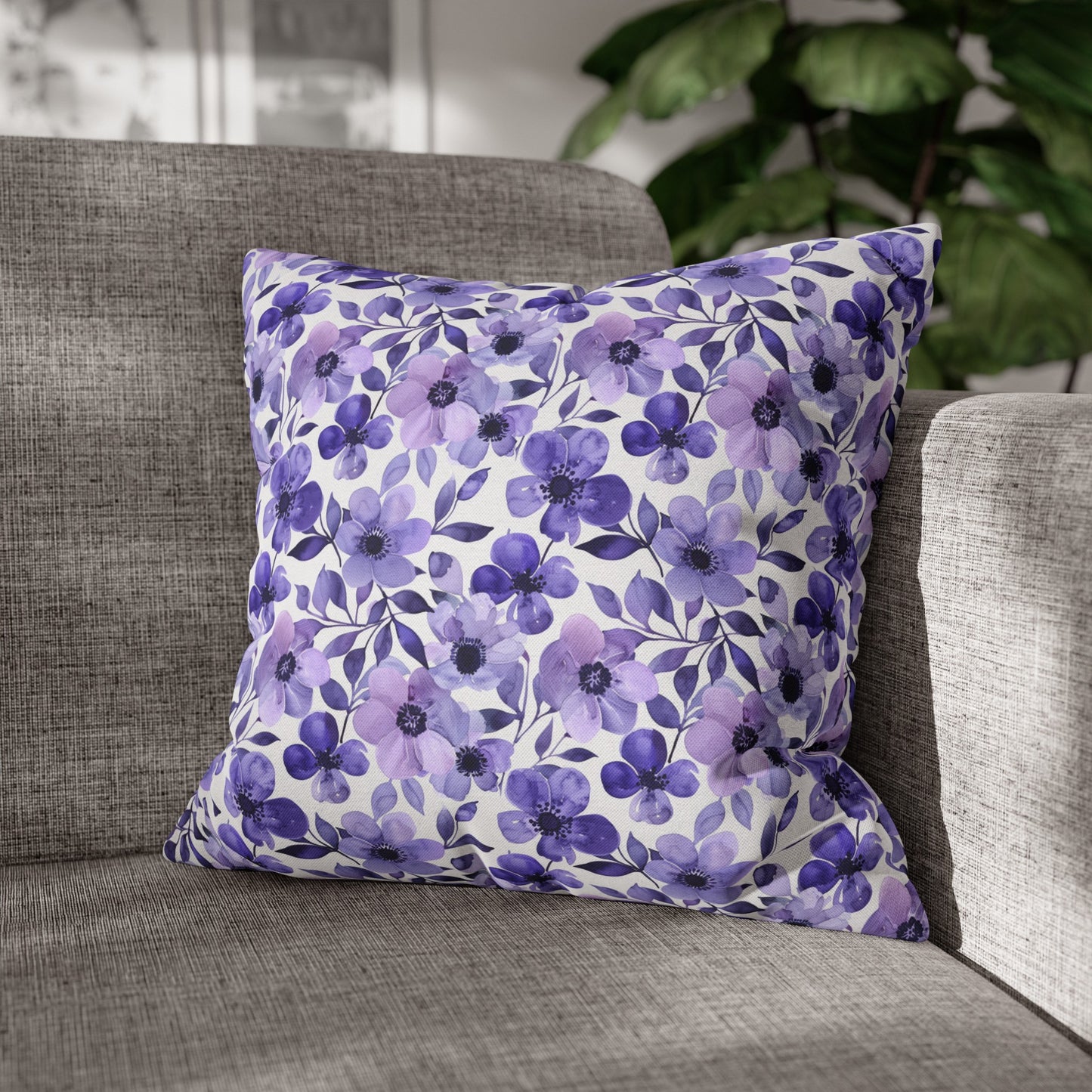 Elegant Purple Watercolor Blossoms Spun Polyester Square Pillowcase 4 Sizes