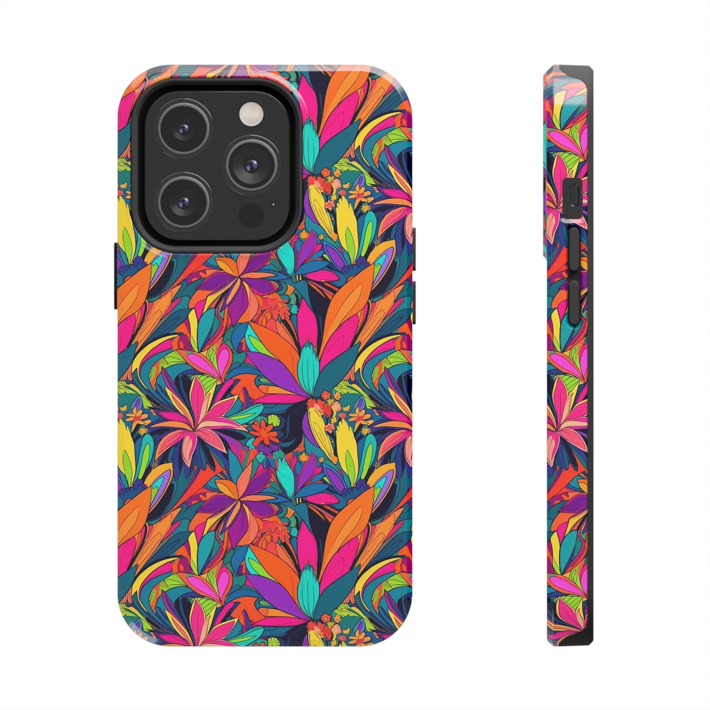 Tropical Neon Flowers Iphone Tough Phone Case