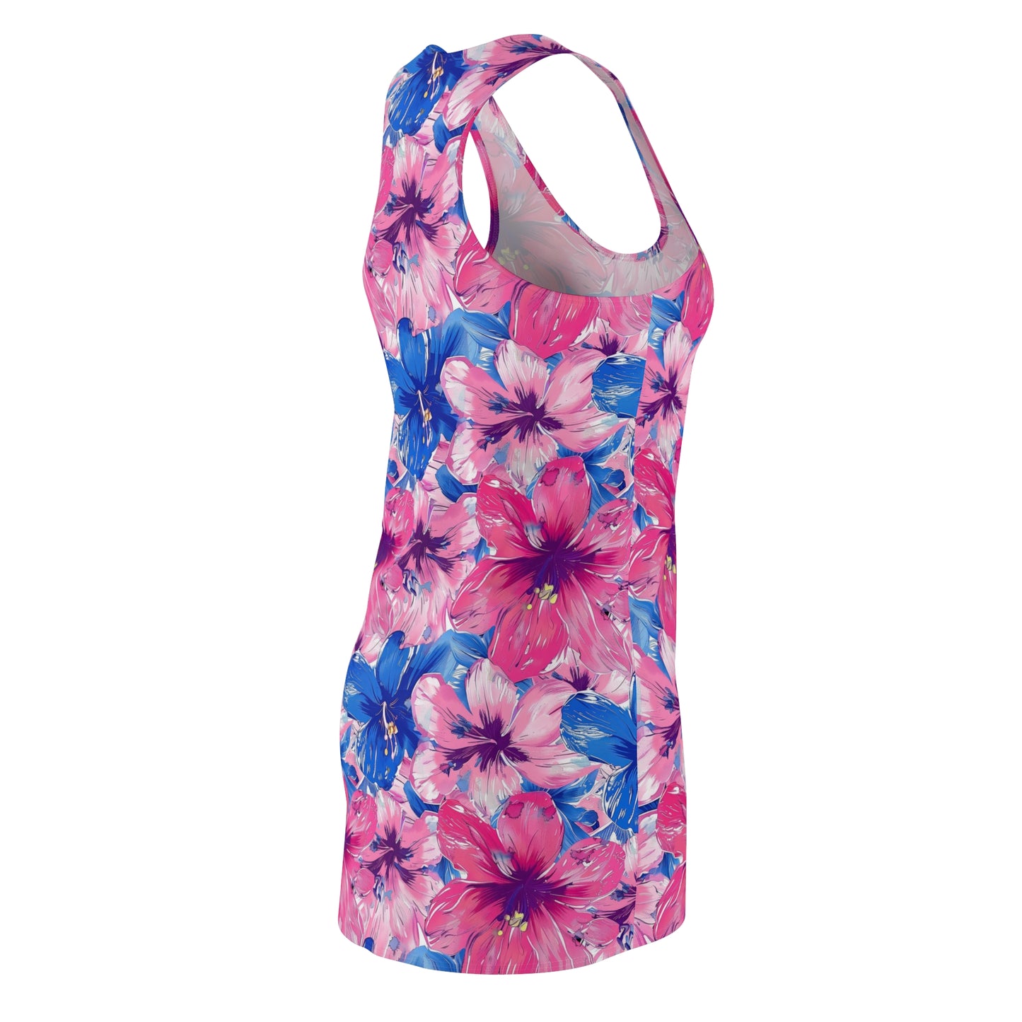 Blooming Bliss: Large Pink and Blue Blossoms in Full Bloom Women's Racerback Dress XS - 2XL