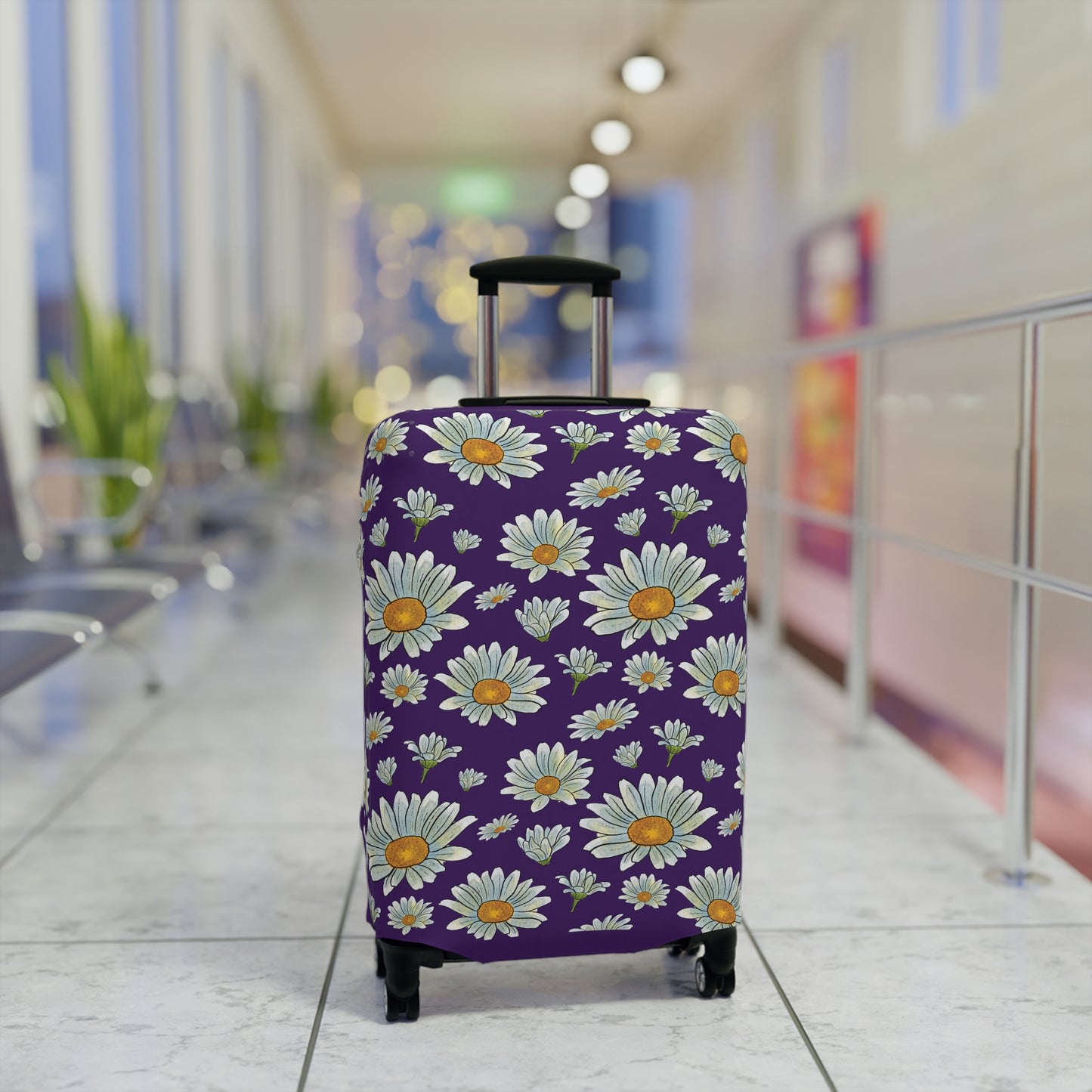 Large Watercolor Summer Daisies Blooming Against a Bold Purple Background  - Luggage Protector and Cover 3 Sizes