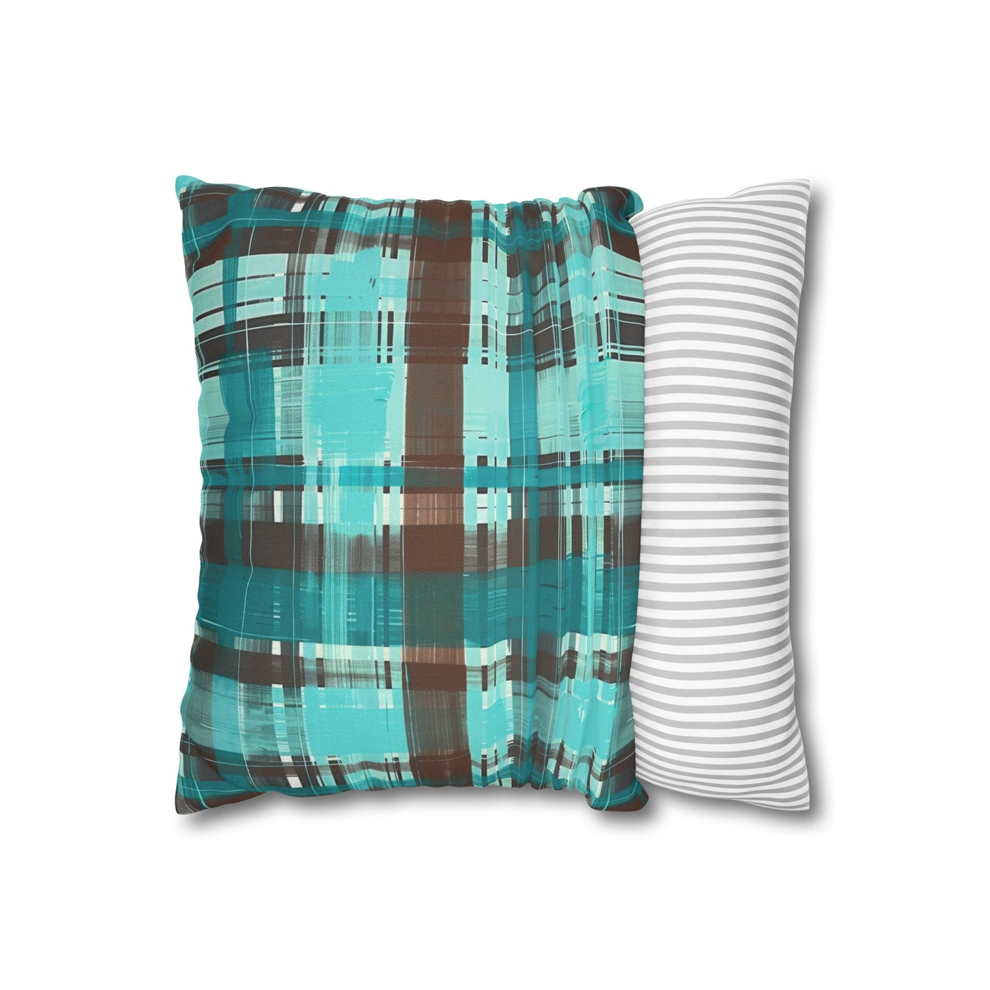 Bold Abstract Watercolor Plaid in Shades of Green and Brown Spun Polyester Square Pillowcase 4 Sizes