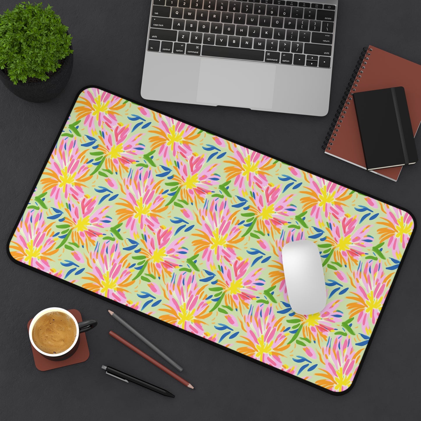 Blossoms in Bloom: Watercolor Pink and Yellow Flower Bursts Design - Desk Mat Extended Gaming Mouse Pad 3 Sizes