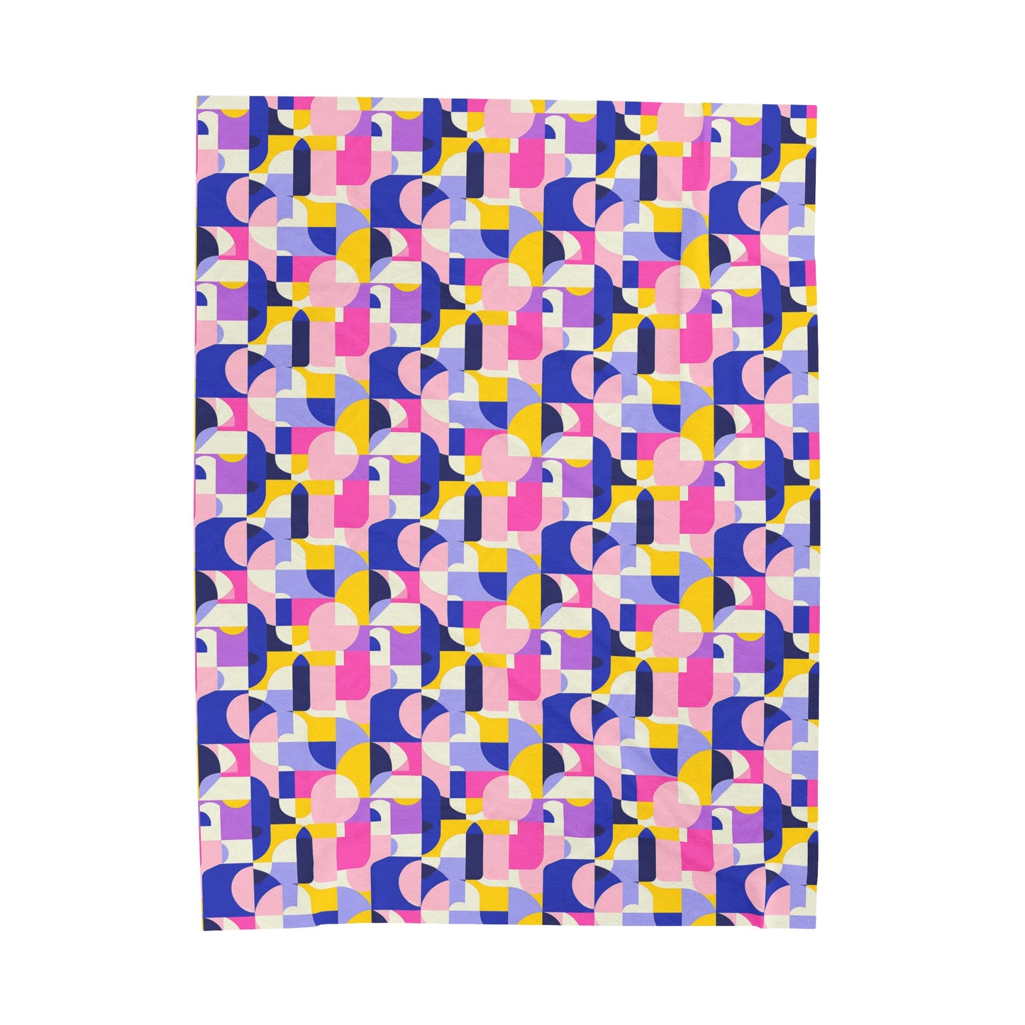 Vibrant Pink, Blue Yellow Color Block Geometric Shapes Velveteen Plush Blanket 3 Sizes