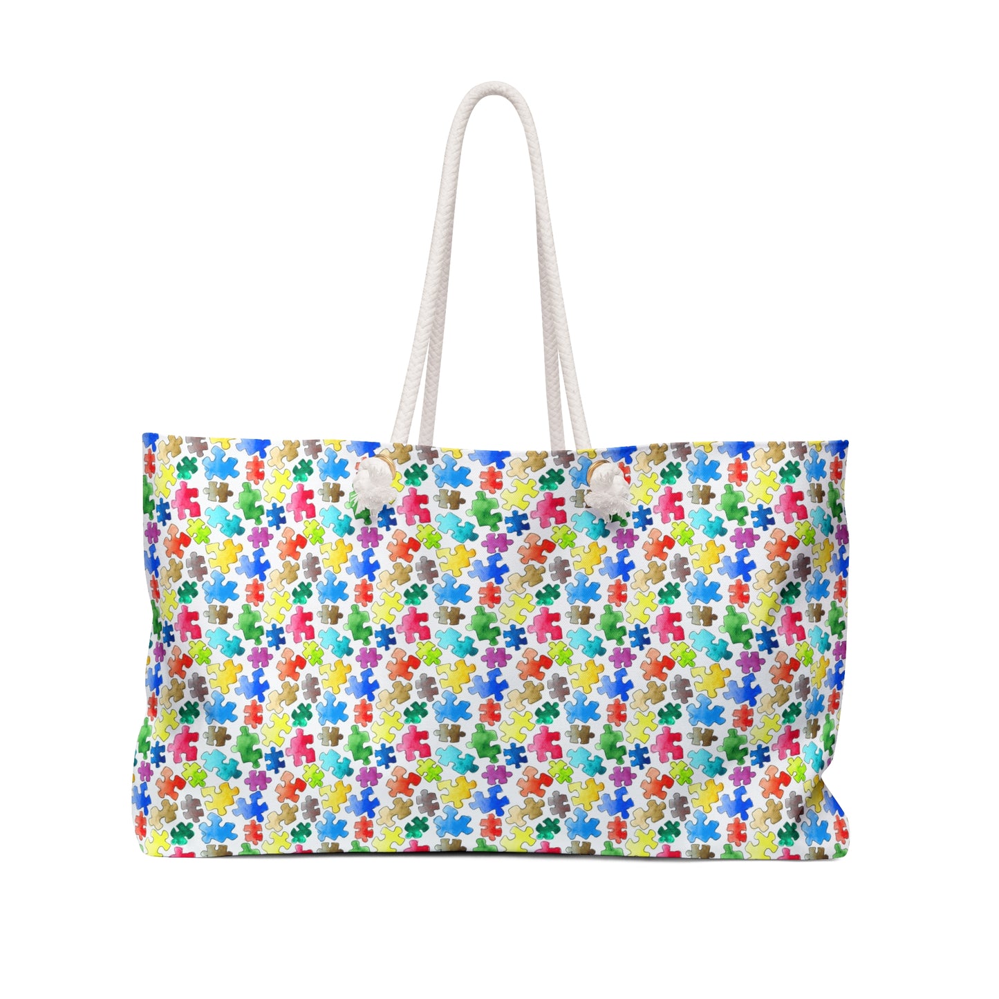 Rainbow Puzzle Pieces  - Weekender Oversized Canvas Tote Bag 24" × 13"