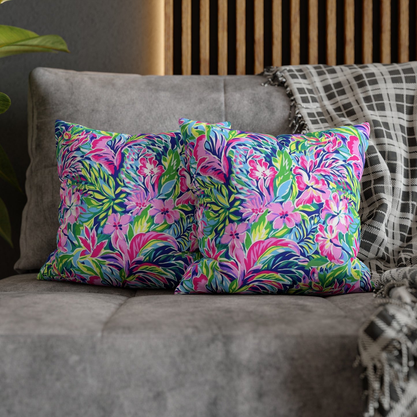 Tropical Serenity: Pink, Green, and Blue Watercolor Floral Delight Spun Polyester Square Pillowcase 4 Sizes