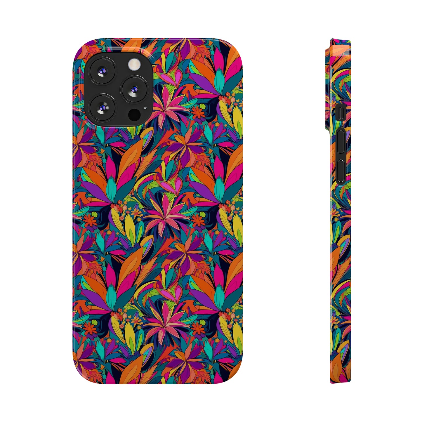 Tropical Neon Flowers Iphone 15-12 Slim Phone Case