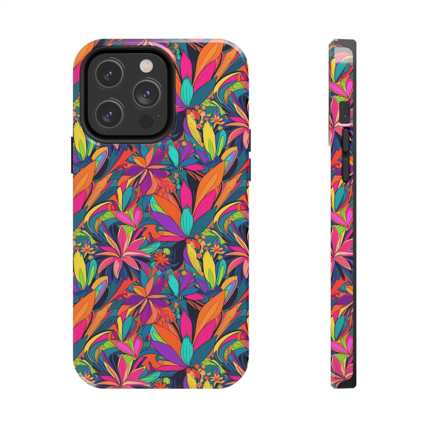 Tropical Neon Flowers Iphone Tough Phone Case