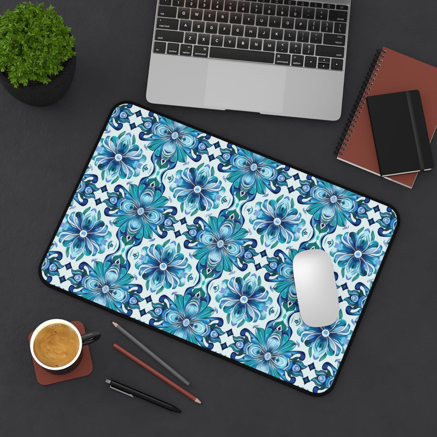 Majestic Florals in A Lush Array of Teal and Blue Blossoms Gaming Mouse Pad  Desk Mat  - 3 Sizes