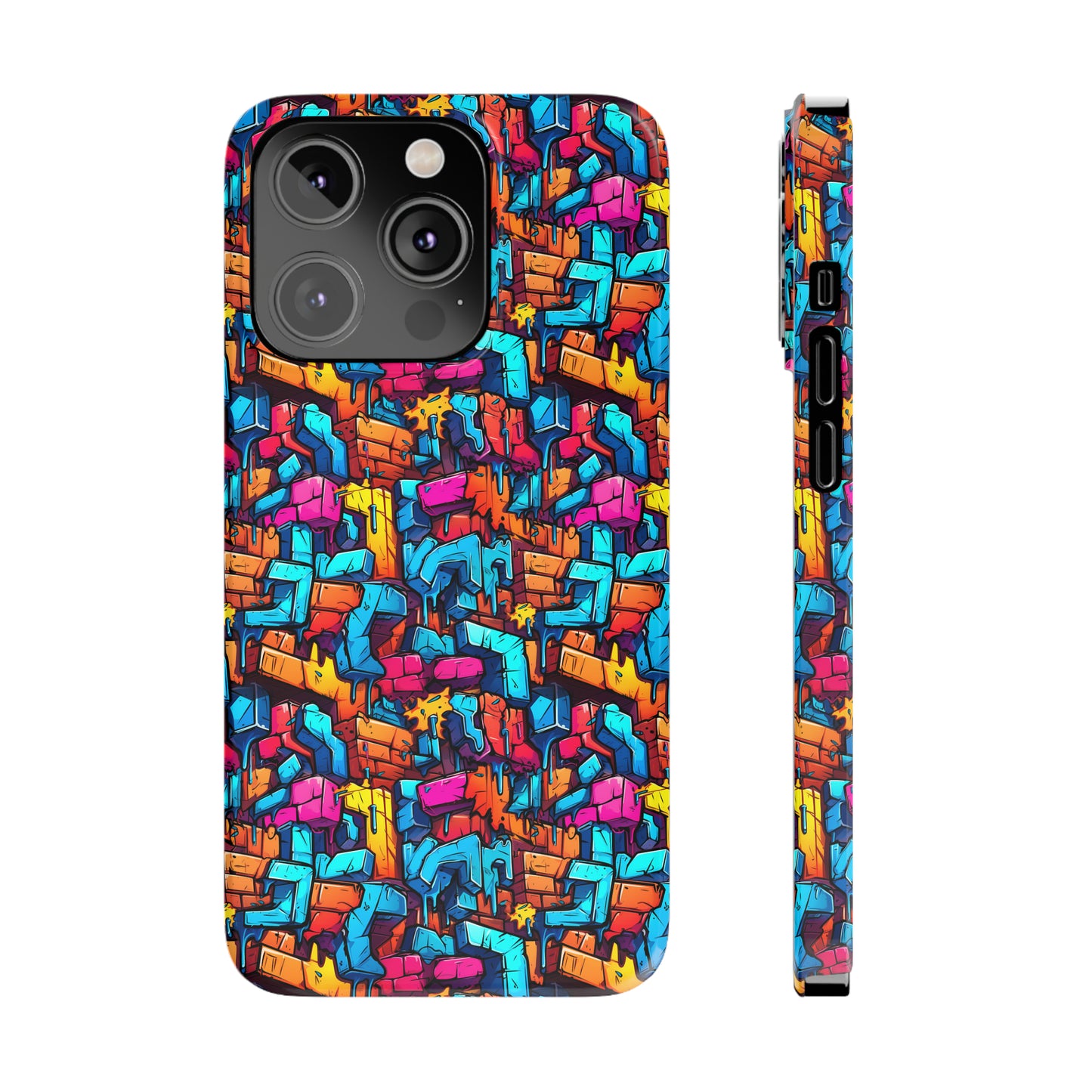 3D Rainbow Colored Graphic Blocks Design Iphone 15-12 Slim Phone Case