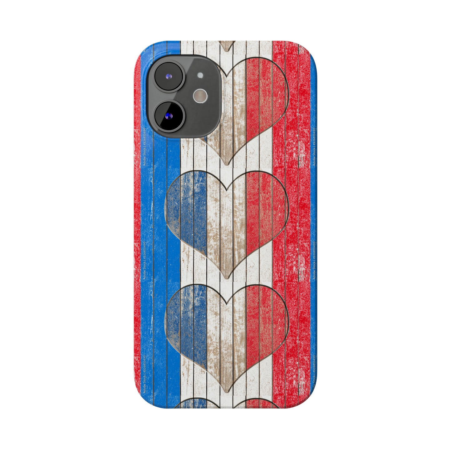 Painted Heart in Red White Blue Wood Wall Iphone 15-12 Slim Phone Case