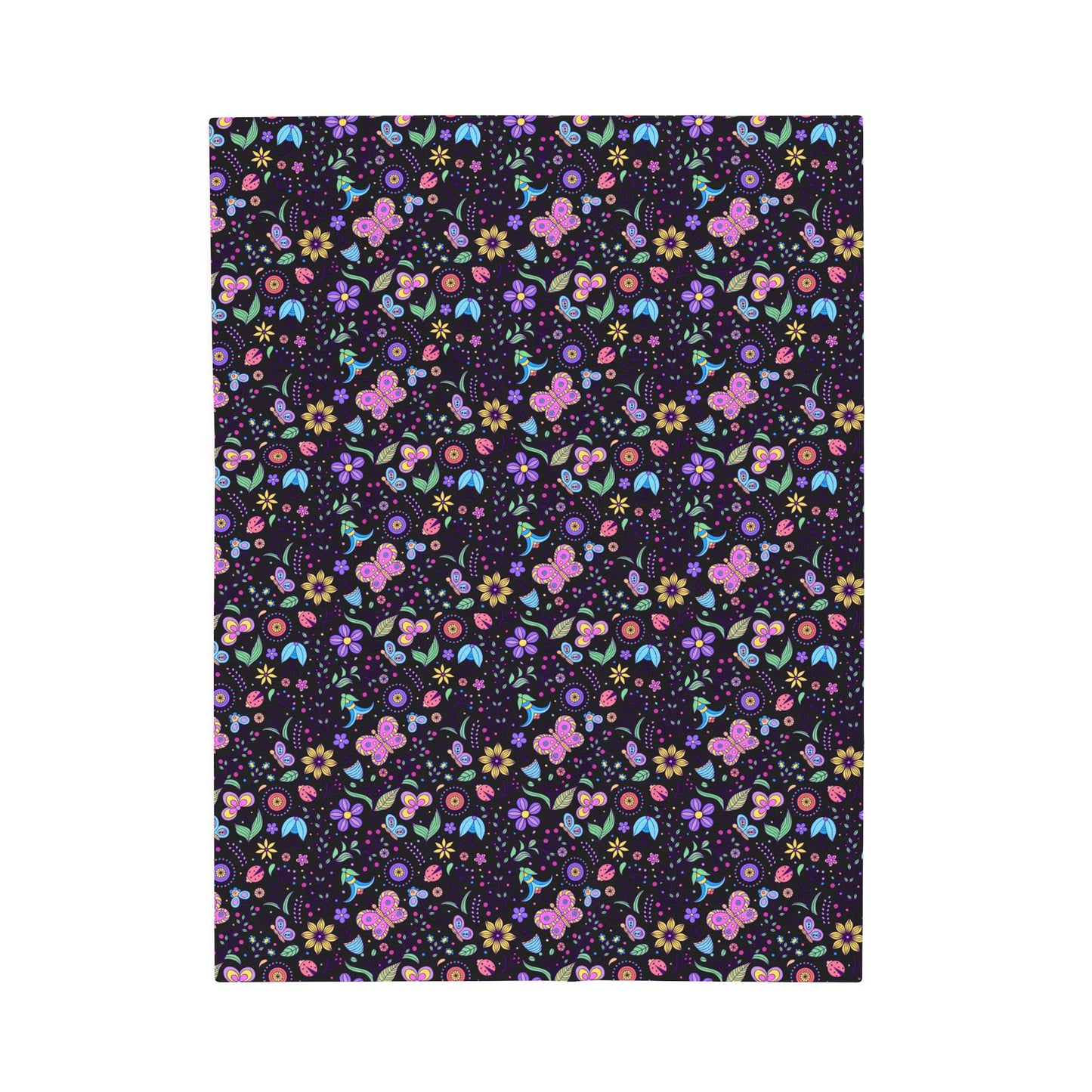 Whimsical Flutter: Kids' Enchanted Butterflies and Blooming Flowers on Black  Velveteen Plush Blanket 3 Sizes