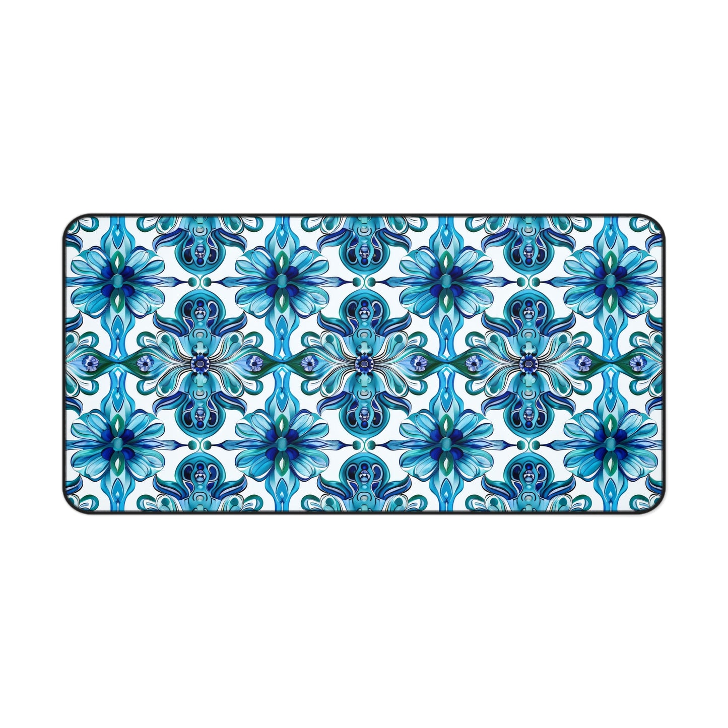 Vibrant Tapestry of Teal and Blue Flowers Extended Gaming Mouse Pad  Desk Mat  - 3 Sizes