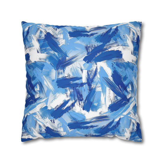 Bold Blue and White Abstract Brushstroke Pattern Spun Polyester Square Pillowcase 4 Sizes