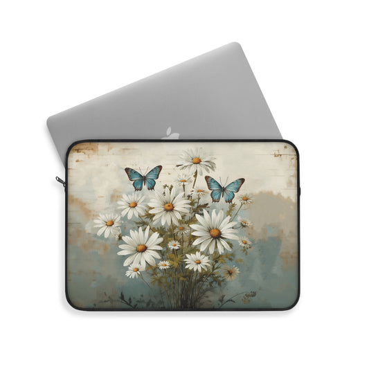 Rustic Farmhouse Daisy and Butterfly Design - Laptop or Ipad Protective Sleeve 3 Sizes