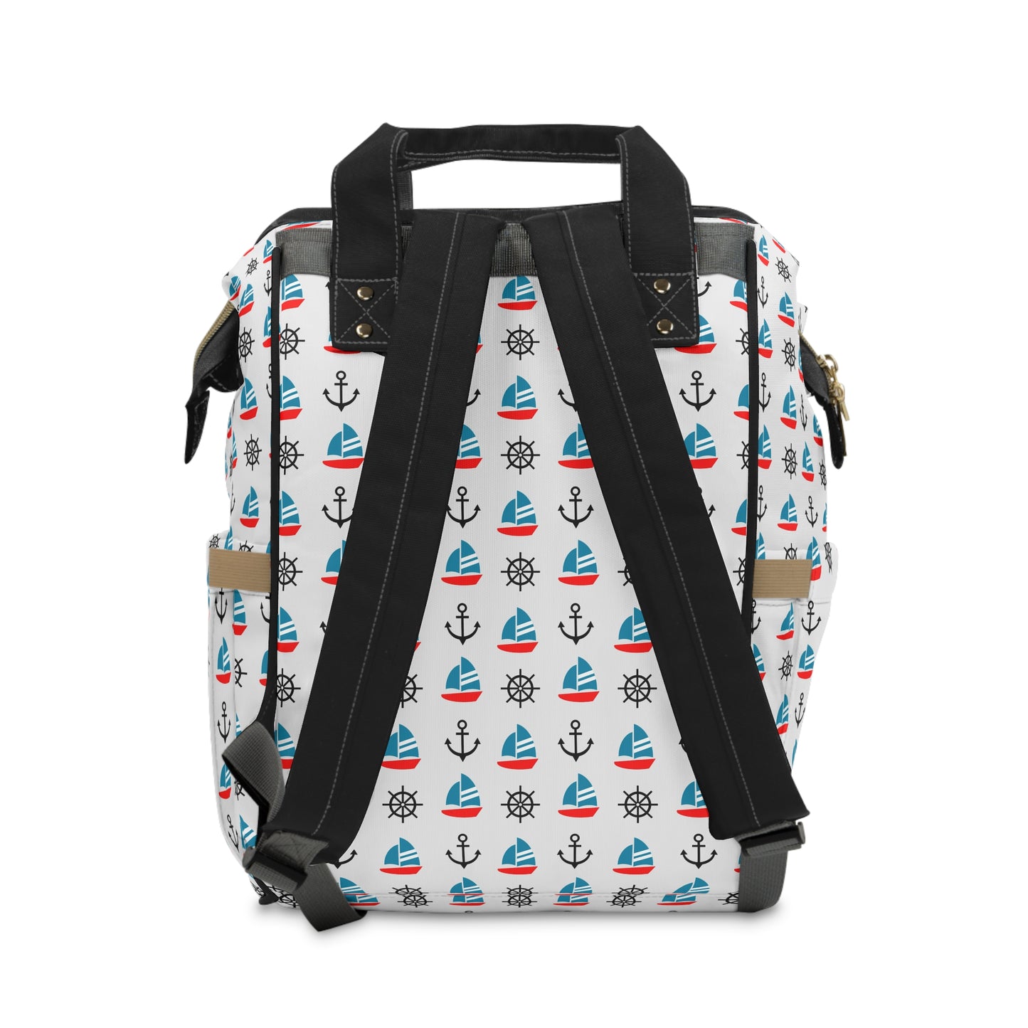 Adorable Kids' Blue and Red Sailboats and Anchors Multifunctional Diaper Backpack