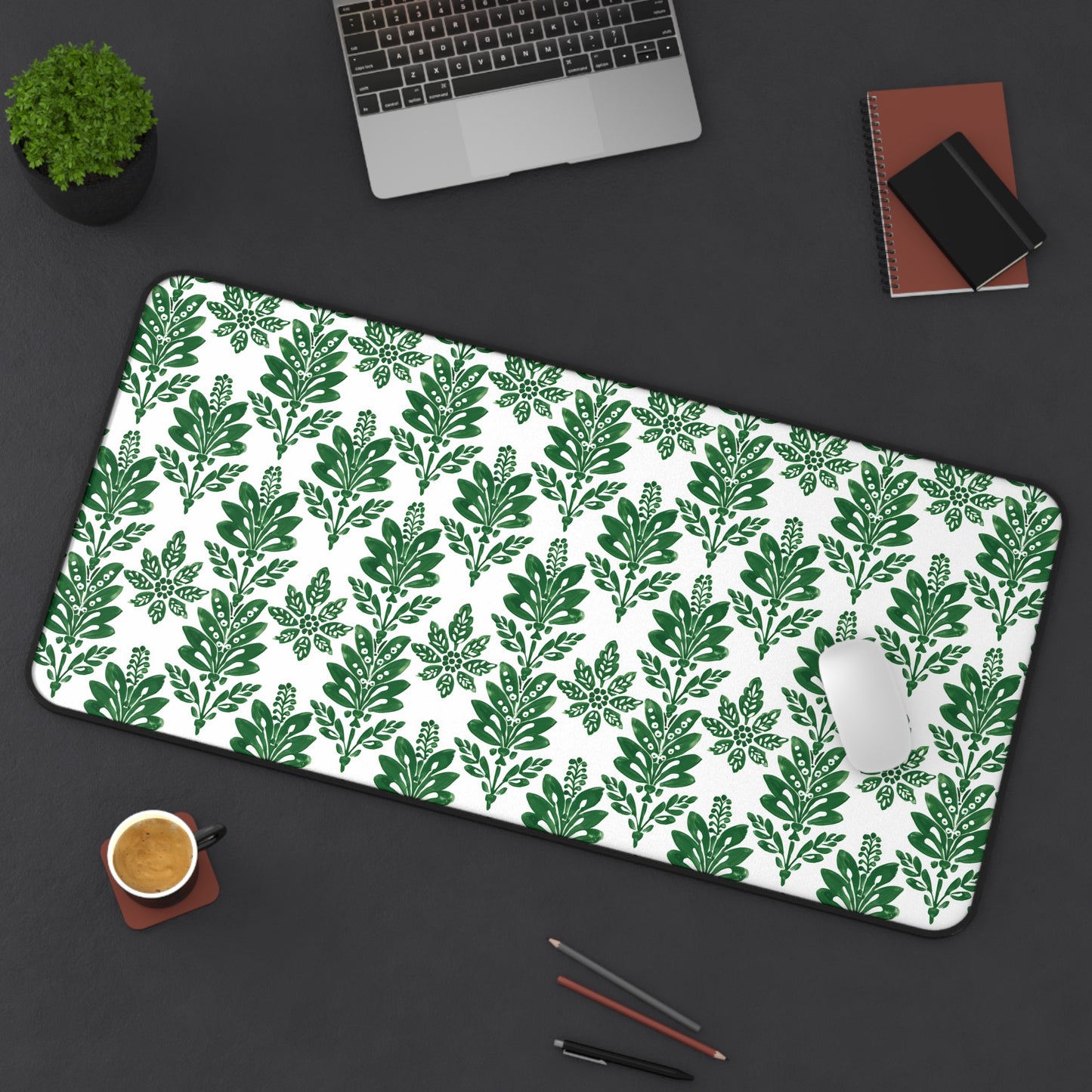 Green Botanical Indian Block Print Pattern Gaming Mouse Pad  Desk Mat  - 3 Sizes