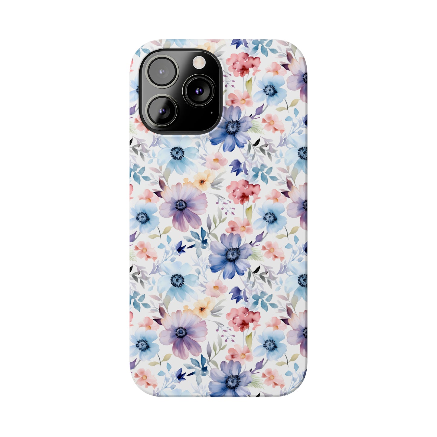 Pastel Pink Purple and Blue Watercolor Flowers Iphone 15-12 Slim Phone Case