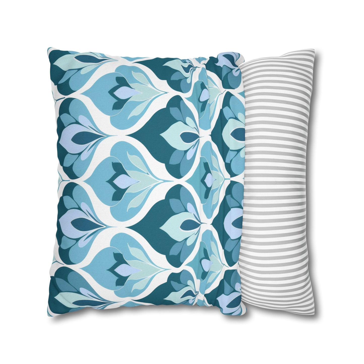 Serene Leaf Motifs Cascading in Cool Hues of Oceanic Blues Spun Polyester Square Pillowcase 4 Sizes