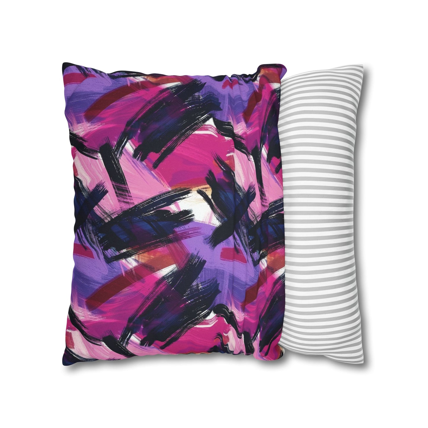 Vibrant Rebellion Brush Strokes in Hot Pink and Cool Purple on a Moody, Dark Background Spun Polyester Square Pillowcase 4 Sizes