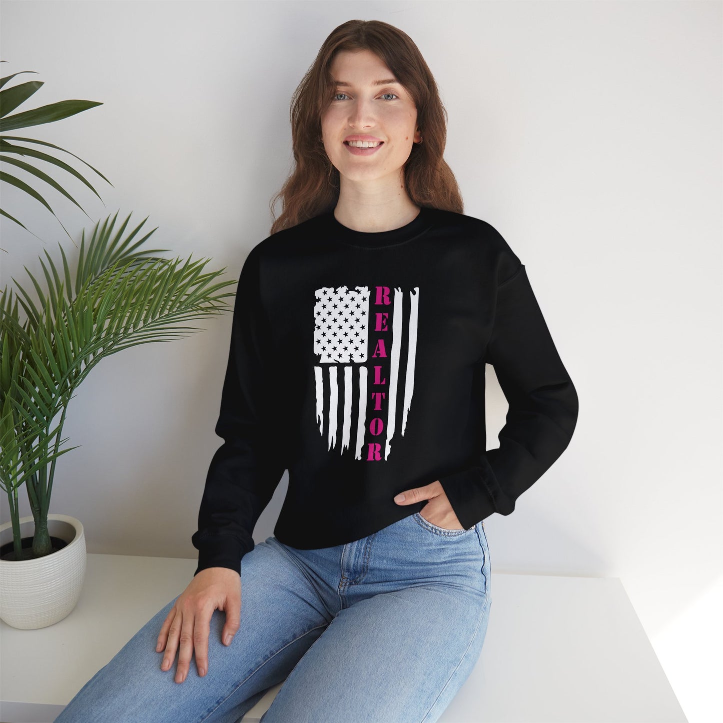 American Flag & Realtor in Pink - Crewneck Sweatshirt Unisex S-5XL